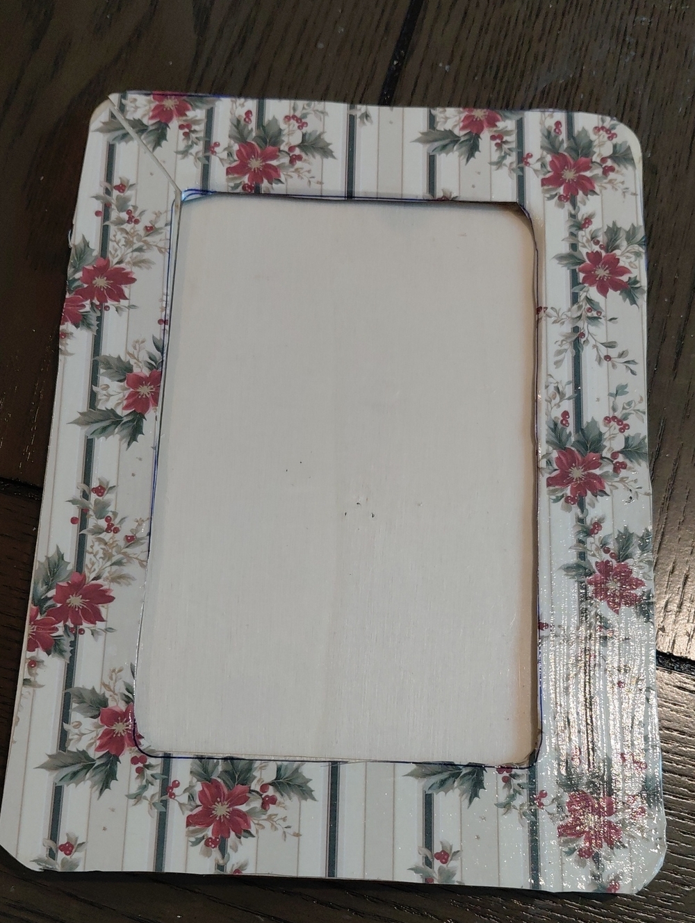 Floral Stripe Decorative Photo Frame - Red & Cream. Poinsetta. Christmas